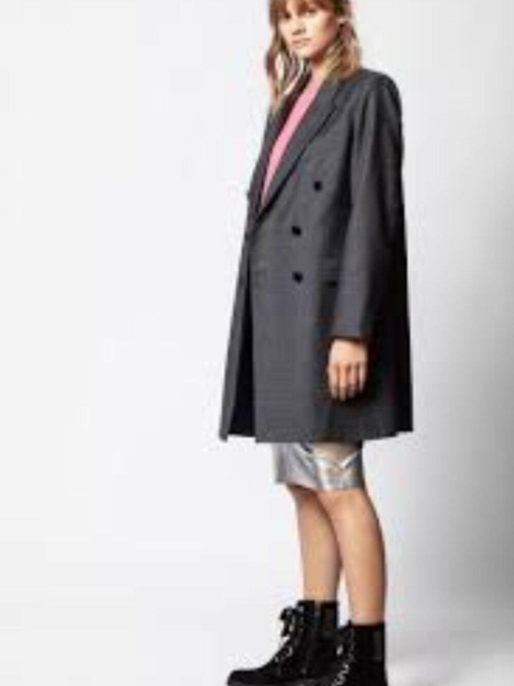 Zadig & Voltaire Mina Carreaux Women M Double-Breasted Wool-Blend Blazer Jacket